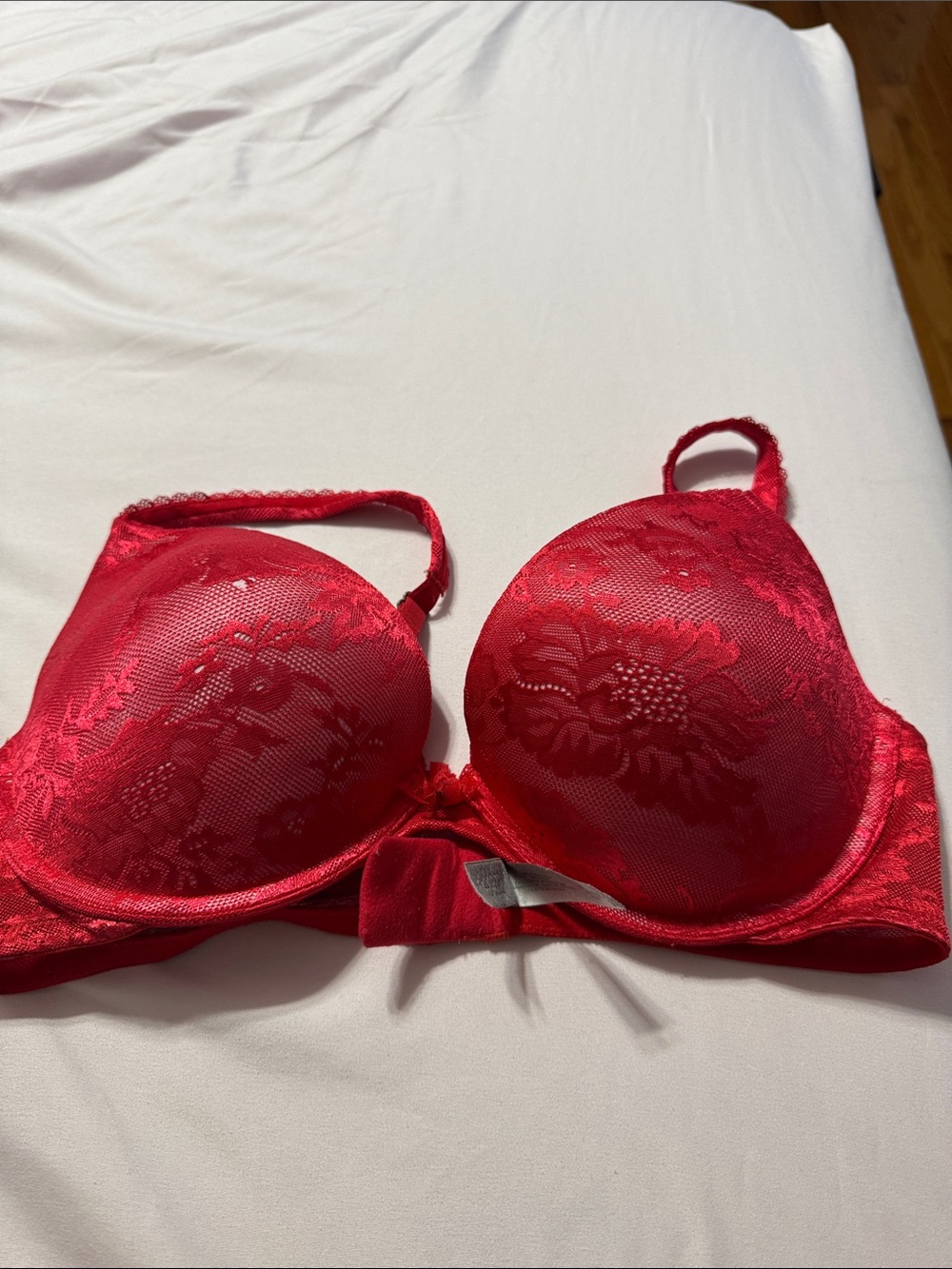Victoria's Secret Red Lace Push-Up Bra with Floral Detail